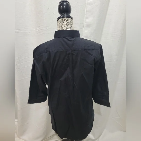 Tesla Women's button down dress shirt tapered Med 3/4 sleeve Black Sz Large - Picture 2 of 7